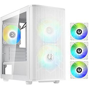 BitFenix Nova Mesh mATX (Micro ATX, Mini ITX) High Airflow PC Gaming Case ARGB Edition Wit, 3 x ARGB-ventilatoren vooraf geïnstalleerd, 240 mm AIO-ondersteuning aan de bovenkant,