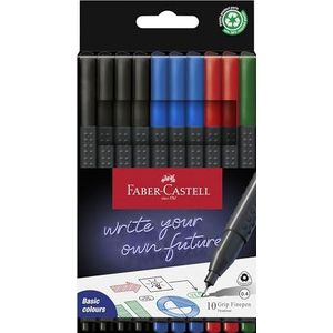 Faber-Castell 151691 - Grip Finepen Office Set, 10 fineliners, lijnbreedte 0,4 mm, zwart, blauw, rood, groen