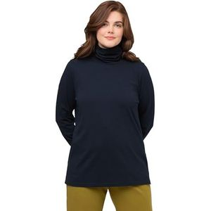 Ulla Popken Damesshirt, rolkraag, slim, lange mouwen, biologisch katoen shirt met lange mouwen, marineblauw, 46/48 Grote maten