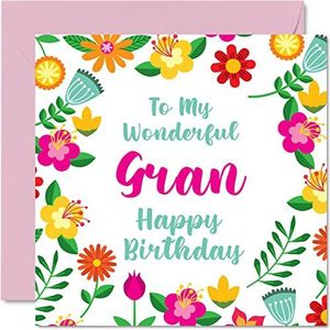 Leuke verjaardagskaarten voor Gran - Prachtige Vrouw - Leuke Gelukkige Verjaardagskaart voor Gran van Kleinzoon Kleindochter, Granny Speciale Verjaardagscadeaus, 145mm x 145mm Bloemen Wenskaarten