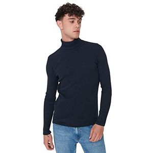 Trendyol Coltrui voor heren, effen getailleerde trui, grijs/marineblauw, S (pak van 2), Grijs/Navy Blauw, S