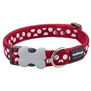 Red Dingo Bucklebone hondenhalsband ontwerp, witte vlekken op rood, XS 12mm
