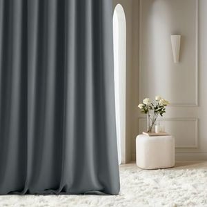 ROOM99 Aura Gordijn met zilveren ringen, 140 x 300 cm breed x hoogte, verduisterend, schuifgordijnen, decoratief, modern gordijn, woonkamer, slaapkamer, donkergrijs