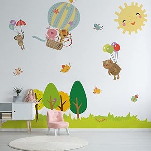 Muursticker voor kinderen, lente, maat 100 x 280 cm, decoratie voor kinderkamer, gemaakt in Italië, muursticker gras groen, muursticker enorme lente