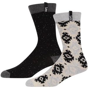 Lee Dames thermische laarssokken in zwart/fairisle | Gezellige katoenen rijke gewatteerde sokken voor werk buiten wandelen wandelen anti-blister | Maat 4-7 Multipack van 2, Ecru Fairisle/Zwart Nepp,