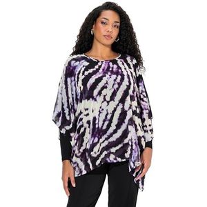 Ulla Popken Dames grote maten grote maten plus size tuniek, dubbellaags, oversized, ronde hals, 3/4-mouw, zwart, 50-52
