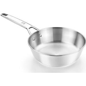 BRA Signature Stoofpan, 24 cm, roestvrij staal 18/10, zonder antiaanbaklaag, drievoudige diffusorbodem, geschikt voor alle warmtebronnen en inductie