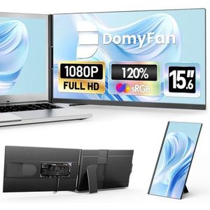 domyfan Laptopscherm, uitbreiding voor alle laptops, 15,6 inch, 120% sRGB FHD, 1080p IPS, afneembaar, draagbare laptopmonitor, uitbreiding met HDMI/USB-A/Type-C plug en play voor Windows, Mac, Android