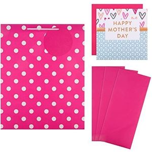 Hallmark Moederdag cadeauverpakking en kaartbundel - 1 grote geschenkzakje, 1 lege moederdagkaart en 3 roze tissuepapiervellen in eigentijdse ontwerpen