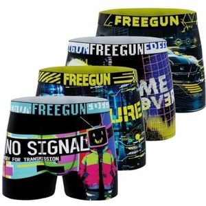 FREEGUN Boxershorts voor heren, landschap, zacht en ademend (4 stuks), zwart/geel/blauw, XXL