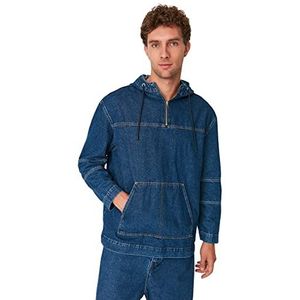 Trendyol Heren Heren Regular Standaard Capuchon Denim Shirt, Blauw, L