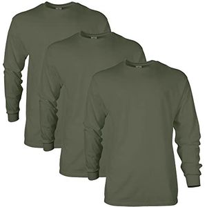Gildan G2400 Ultra Cotton T-shirt met lange mouwen voor heren, verpakking van 3 stuks, legergroen (verpakking van 3 stuks), S