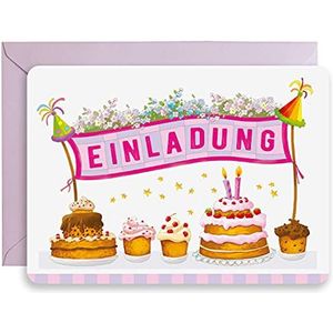 ART NUVO - 10 uitnodigingskaarten voor kinderverjaardagsfeest met gekleurde enveloppen
