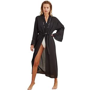 Trendyol Dames Strandkleding Regular Basic V-hals Geweven Kimono's & Kaftans, Zwart, L