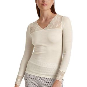 CALIDA Silky Wool Glam Top met lange mouwen / 3/4 arm Charm Cream, maat 40-42, Charm Cream, 40/42 NL