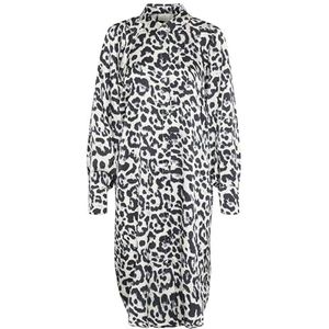 Kaffe - Karoxy Shirt Dress - Blousejurk - Wit/Zwart Luipaard - 52% Polyester, 48% Polyester