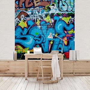 Apalis Kinderbehang vliesbehang kleuren van graffiti fotobehang vierkant | fleece behang wandbehang wandschilderij foto 3D fotobehang voor slaapkamer woonkamer keuken | Maat: 192x192 cm, blauw, 97566