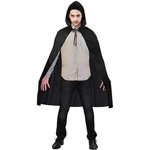 amscan 9918093 - Halloween lange zwarte cape voor volwassenen met capuchon en stropdas halssluiting