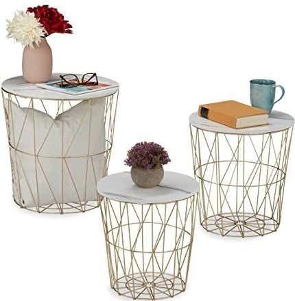 Salontafels - Set van 3 - Marmerlook - Metaal - Woonkamer