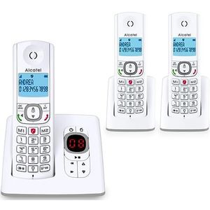 Alcatel F530 Voice Trio- draadloze DECT-telefoon in moderne kleuren, geïntegreerd antwoordapparaat, handsfree, display met achtergrondverlichting, beltonen VIP, 10 oproepmelodieën, wit/grijs