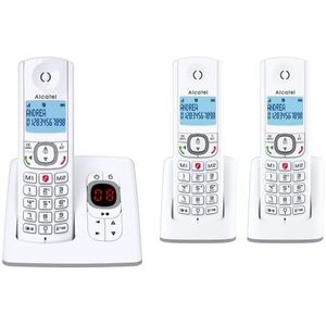 Alcatel F530 Voice Trio- draadloze DECT-telefoon in moderne kleuren, geïntegreerd antwoordapparaat, handsfree, display met achtergrondverlichting, beltonen VIP, 10 oproepmelodieën, wit/grijs