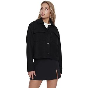 Trendyol Vrouwen Regular Double-breasted overhemd kraag geweven jas, Zwart, 68