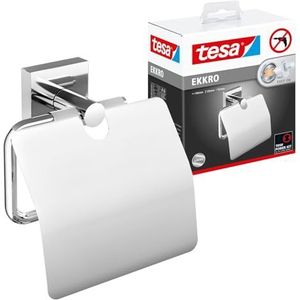 tesa EKKRO toiletrolhouder met klep, verchroomd metaal, zelfklevend, 53 mm x 140 mm x 128 mm