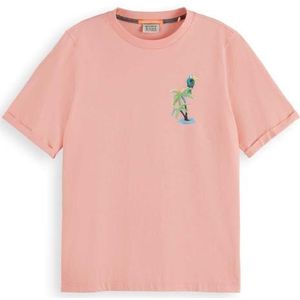 Scotch & Soda Dames Relaxed Fit Graphic T-shirt, Neon Coral 0557, L