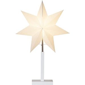 Tafellamp kerstster Karo van Star Trading, 3D papieren ster Kerstmis in wit met houten voet in wit, decoratieve ster tafellamp met kabelschakelaar, E14, hoogte: 52 cm