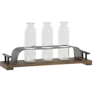 DKD Home Decor Vaas, bruin, zwart, metaal, glas, 45 x 11 x 22 cm, 3 stuks