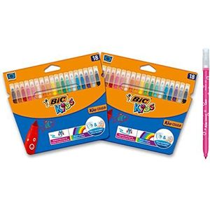 BIC Kids kleurpotloden, wasbaar, medium kant, verschillende kleuren, 2 verpakkingen à 18 stuks