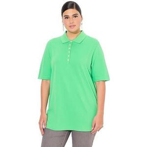 Ulla Popken Poloshirt voor dames, piqué, polokraag, fluwelen knoopsluiting, T-shirts met korte mouwen, mintgroen, 42-44