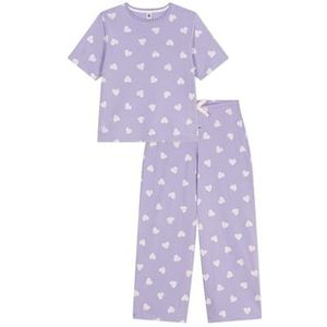 Petit Bateau Damespyjama van katoen, korte mouwen, brede pijpen, hartjesprint, Squaw/Marshmallow, S
