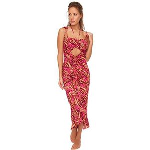 Trendyol Vrouwen Beachwear Midi Bodycone Regular Geweven Jurk, Bruin, 60