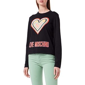 Love Moschino Dames Maxi Multicolor Heart and Istitutional Logo Intarsia. Sweater, zwart, 44 NL