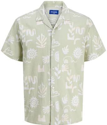 JACK & JONES Jorluke Crinkle AOP Shirt Ss voor heren, Celadon Tint, L