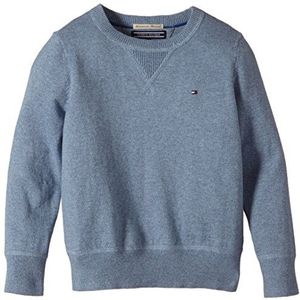 Tommy Hilfiger Jongens trui CN SWEATER L/S, effen, blauw (Faded Denim Htr 429), 86 cm