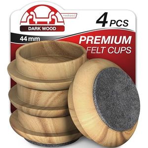 Premium viltdoppen/rollen (4 x donker hout klein 44 mm) - beschermt houten vloeren, tegels, tegels en linnen tegen krassen