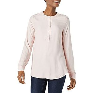 Amazon Essentials Geweven damesblouse met lange mouwen, roze-witte verticale strepen, M
