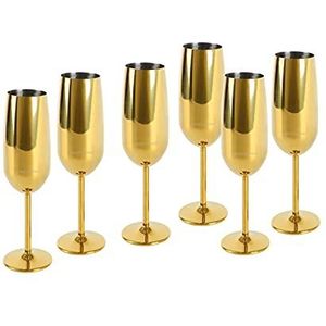ECHTWERK Champagneglas, champagneglas, roestvrij staal, onbreekbare glazen, feestglazen voor bruiloft/verjaardag/picknick, cadeauset, 6-delig, 250 ml, Gold Edition