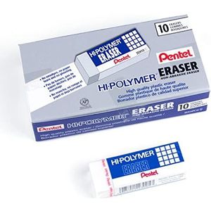 Pentel Hi-Polymeer Blokwisser, groot, wit, verpakking van 10 ZEH-10 gummen (ZEH10PC10)