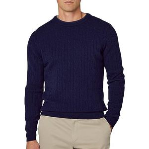 Hackett London Heren Lambwool Cable Crew Pullover Sweater, Blauw (zwart), XS