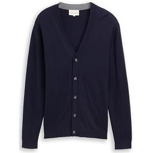 TOM TAILOR - Gebreid Vest - Navy - Katoen - Knoopsluiting - V-hals