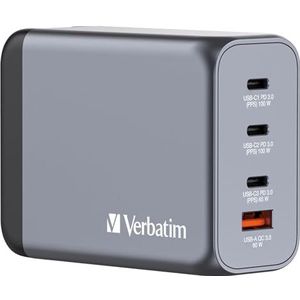 Verbatim GaN Charger 200 W, 4 poorten USB-C oplader, power adapter met 3 x USB-C en 1 x USB-A, snellader als meervoudige stekker, voor Apple MacBook, notebook, iPad, iPhone, Samsung en co