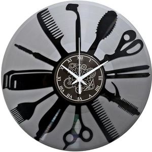 Instant Karma Klokken Instant Karma Vinyl Dubbele Muur Klok Disc-Silver-Vintage Handgemaakte Barber Shop Kapper Baard Haar, Stille