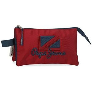 Pepe Jeans Chest Pennenetui, drievoudig, rood, 22 x 12 x 5 cm, polyester