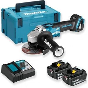 Makita Accu-haakse slijper 18 V/4,0 Ah in Makpac inclusief 2 accu's en oplader, blauw, zilver, 9,5 x 160 mm, DGA504RMJ