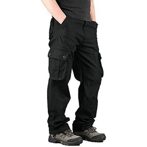 Yageshark Heren cargobroek van katoen met 6 zakken, regular fit broek outdoorbroek vrijetijdsbroek wandelbroek trekkingbroek, zwart, 30