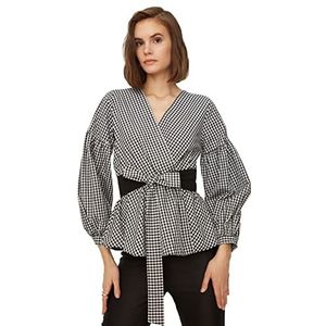 Trendyol Dames Black Checkered Binding Gedetailleerde Blouse, 40