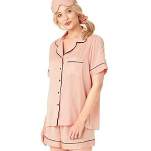 Indigo Sky Katrina 5-delige satijnen pyjama voor dames, oogmasker, scrunchie en kussensloopset, Oester Roze, 36-38